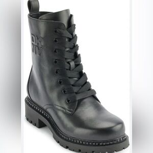 DKNY Charcoal Lace-Up Moto Boots